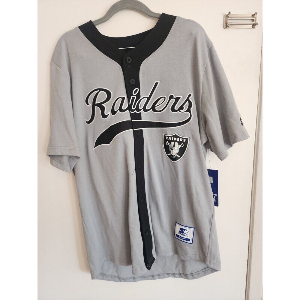 Starter LAS VEGAS RAIDERS MENS BASEBALL STYLE JERSEY Medium NWT "EST 60" GRAY